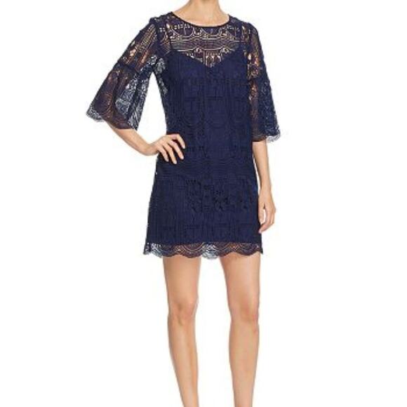Le Gali Dresses & Skirts - Le Gali Kassie Crochet Sheer Lace Bell Sleeve mini dress